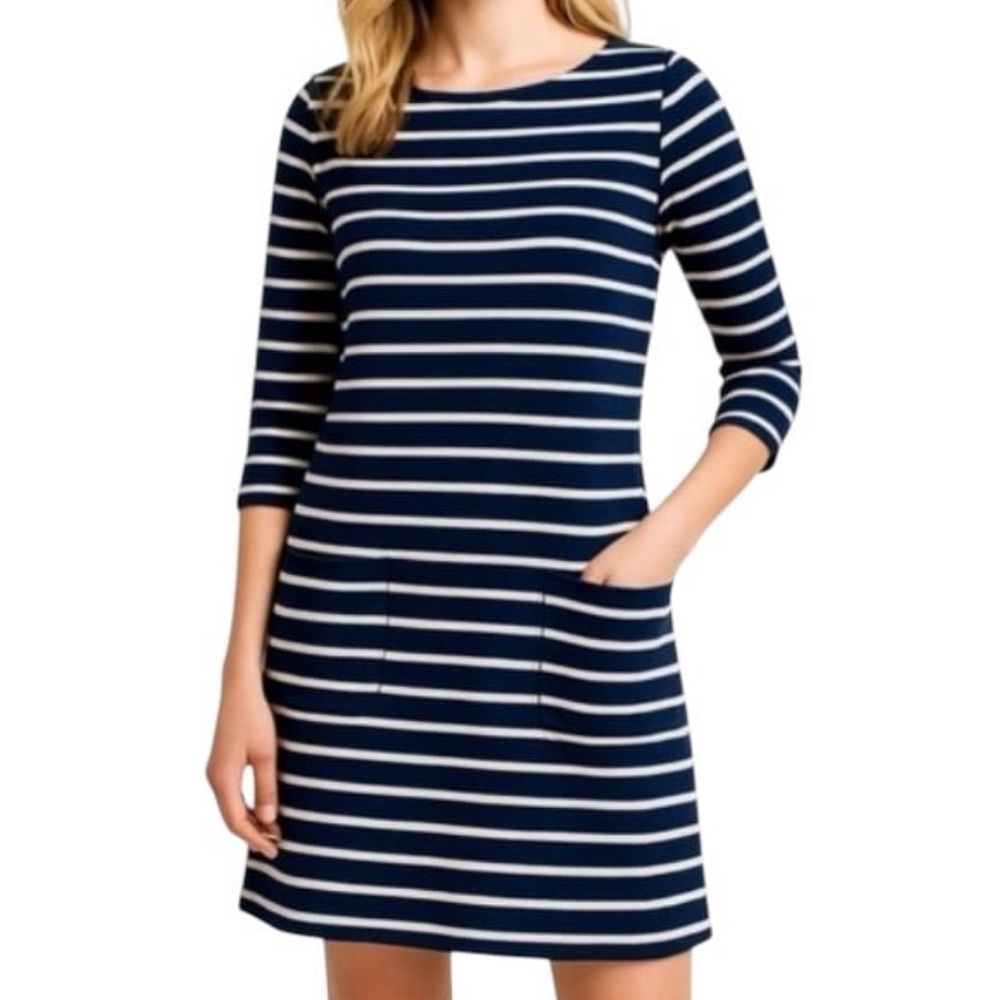 BODEN Breton Nautical Blue White Striped Pocket 100% Cotton Tunic Dress